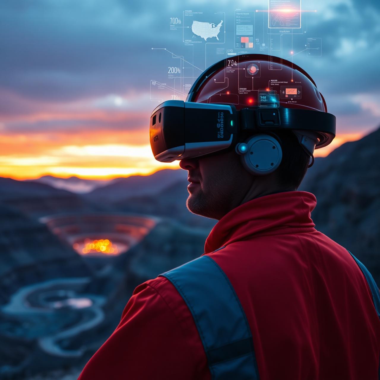 Ingeniero minero con headset de realidad aumentada
